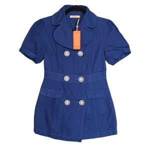 TULLETTE Blue Short Sleeve Double Breasted White Nautical Button Jacket NWT S